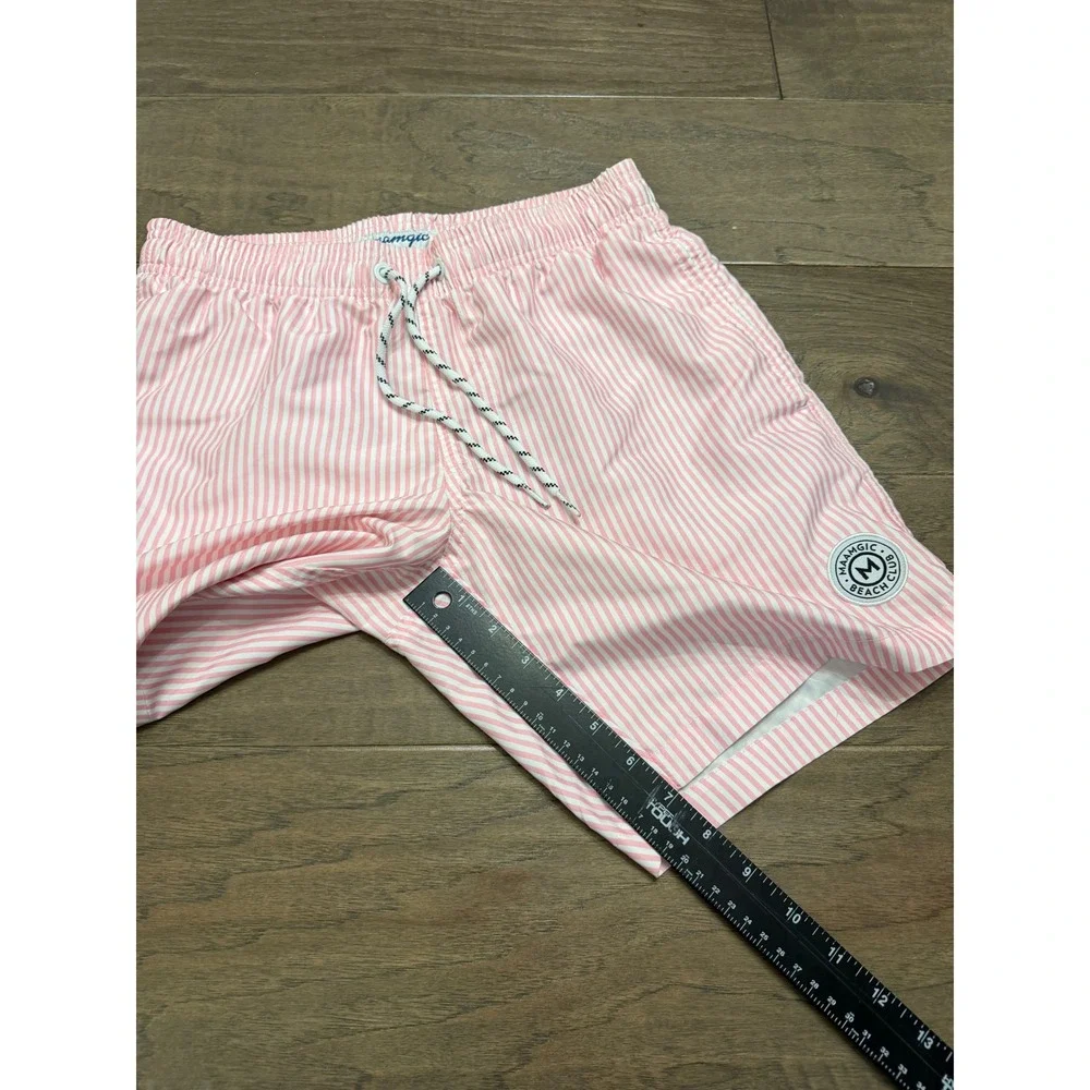 Maamgic Swim Trunks Mens XS Pink White Striped Beach Mesh Lined Summer